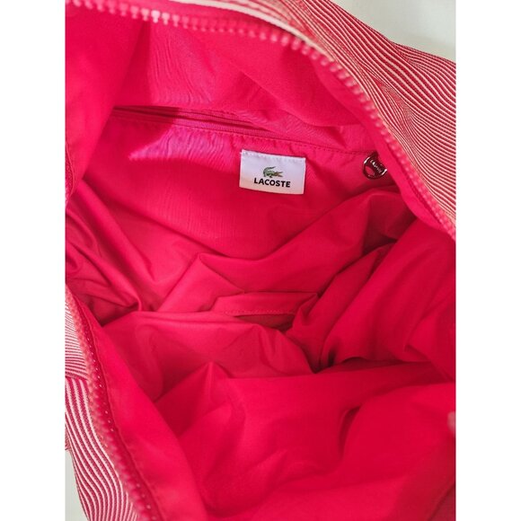 Lacoste Red And White Stripe Athletic Hobo Large Bag - Picture 4 of 7